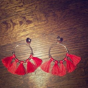 Beautiful gold and red tasseled earrings